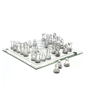 Clear glass chessboard game 10” inch